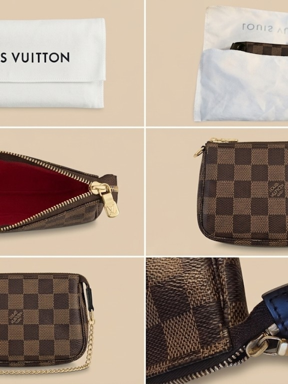 Louis Vuitton Damier Ebene Mini Pochette with Gold Chain - Picture 3 of 4